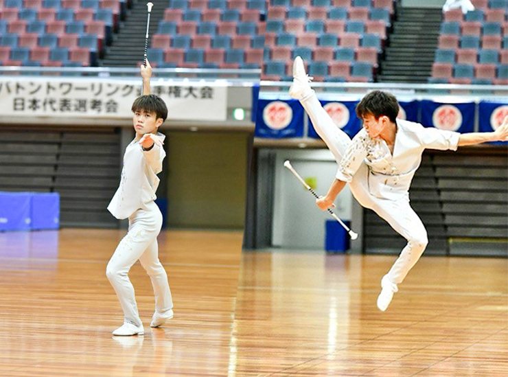 日本代表選考会にて、演技中に高く跳躍する田和選手