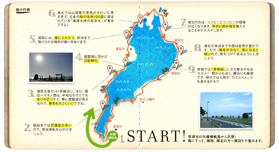 滋賀・琵琶湖×自転車の旅　旅の行程