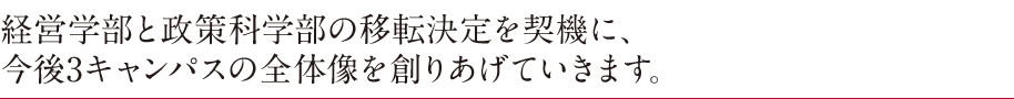 経営学部と政策科学部の移転決定を契機に、今後3キャンパスの全体像を創りあげていきます。