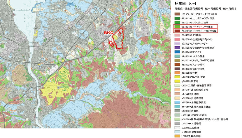 図3-5 びわこ・くさつキャンパス周辺の植生図