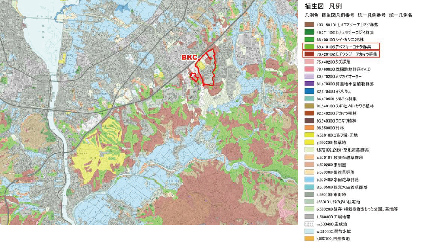 図3-5　びわこ・くさつキャンパス周辺の植生図