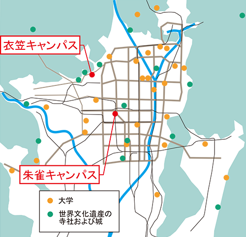 図3-6　京都キャンパス近郊の主要な観光地と大学