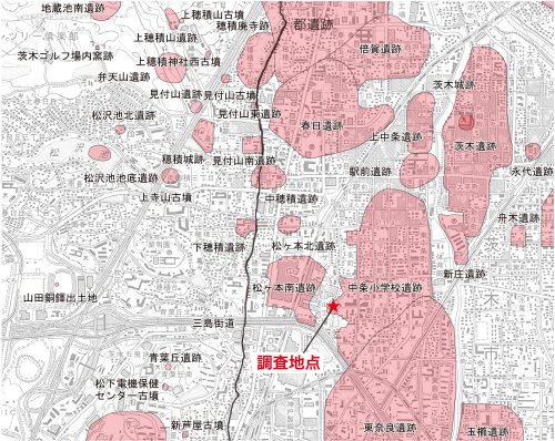 図3-4　大阪いばらきキャンパス周辺の遺跡地図