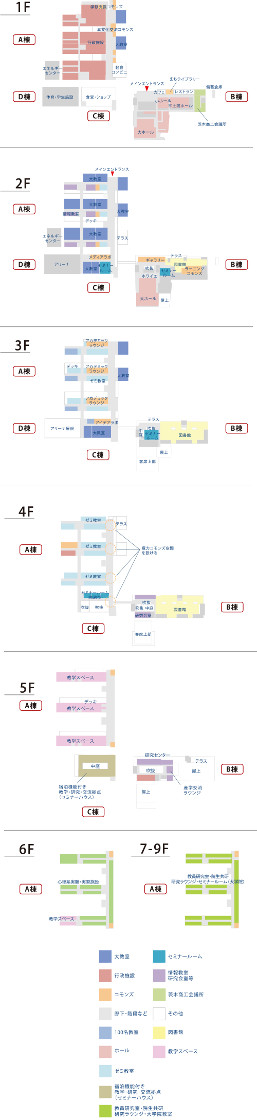 図4-3-1 各棟、各階層の平面的な配置を示した図