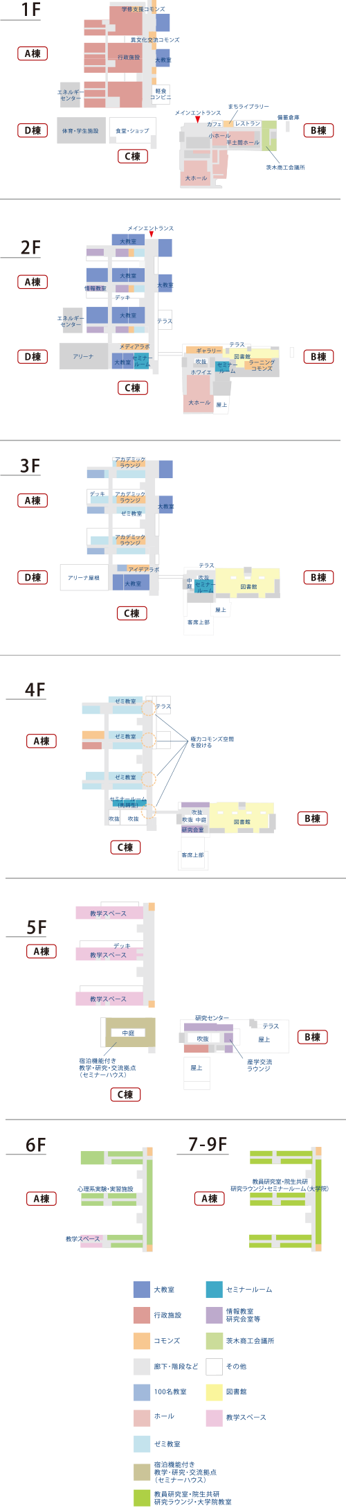 図4-3-1　各棟、各階層の平面的な配置を示した図