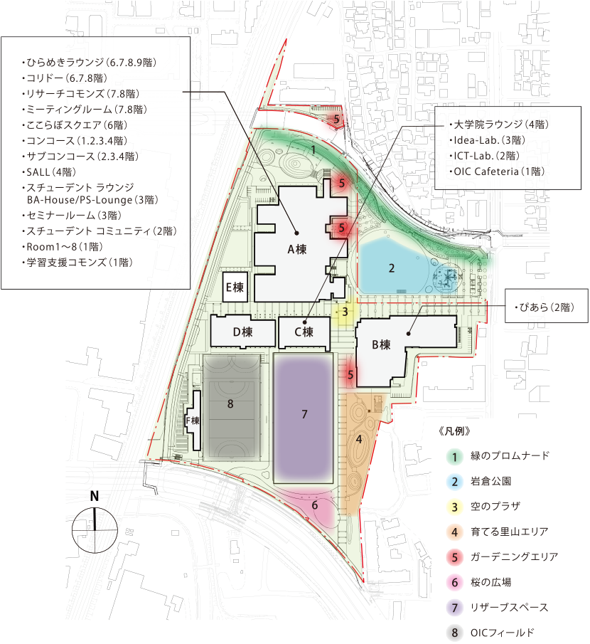 図4-4-1　大阪いばらきキャンパスのパブリックスペースの配置