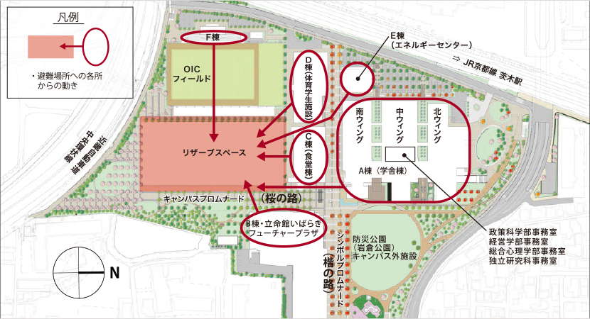 図4-7-4　大阪いばらきキャンパス内の避難場所