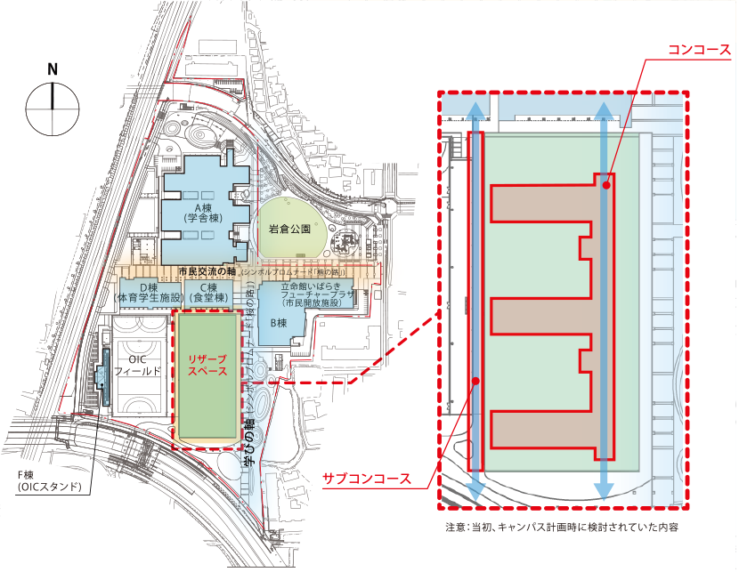 図4-9-1　リザーブスペースの位置と建物配置例（2013年1月17日）