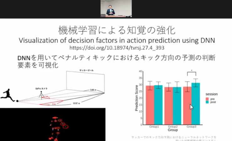 さまざまなデータとともに、「多感覚知覚」について説明する和田先生