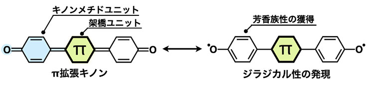 図1 π拡張キノンとジラジカル性の発現