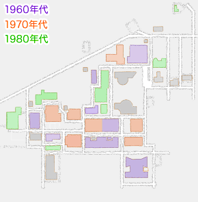 衣笠キャンパス発展の軌跡〜現存する校舎を竣工年順に追う　1980年代 MAP