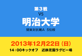 第3戦　vs明治大学　2013年12月22日（日）14:00キックオフ　近鉄花園ラグビー場